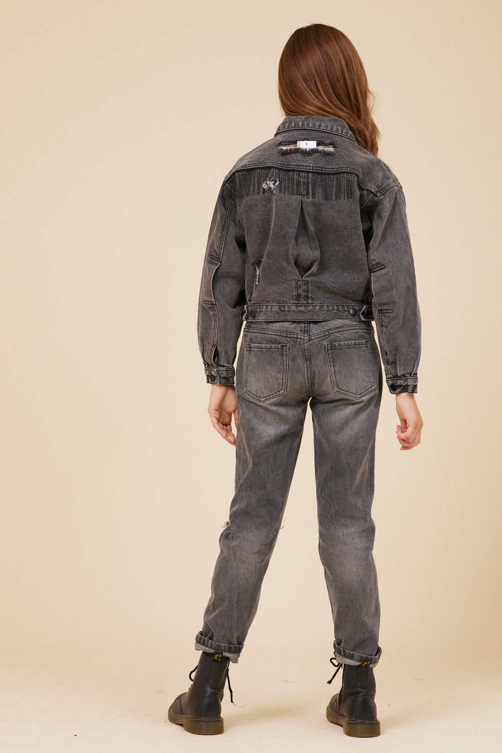 RHINESTONE FRINGE BLACK DENIM JACKET - Image 4