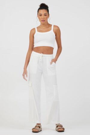 White Cord Terry Pants + Tank 2-Piece Set