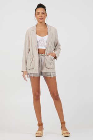 Khaki Tencel Shorts + Blazer 2-Piece Set