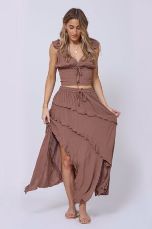 Washed Mocha Skirt + Top 2-Piece Set