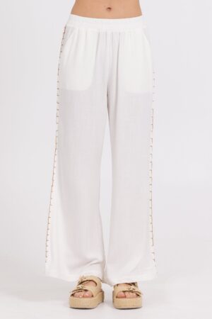 Washed Linen Wide Leg Pants w/ Whip Stitch