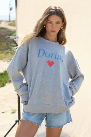 "Darlin" Heather Grey Surf Wash Crewneck