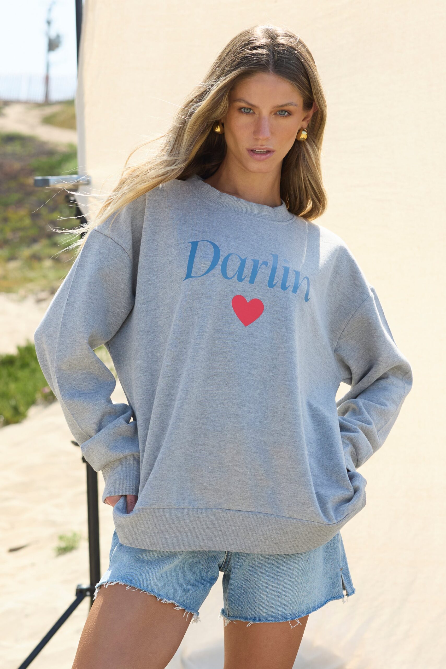 "Darlin" Heather Grey Surf Wash Crewneck