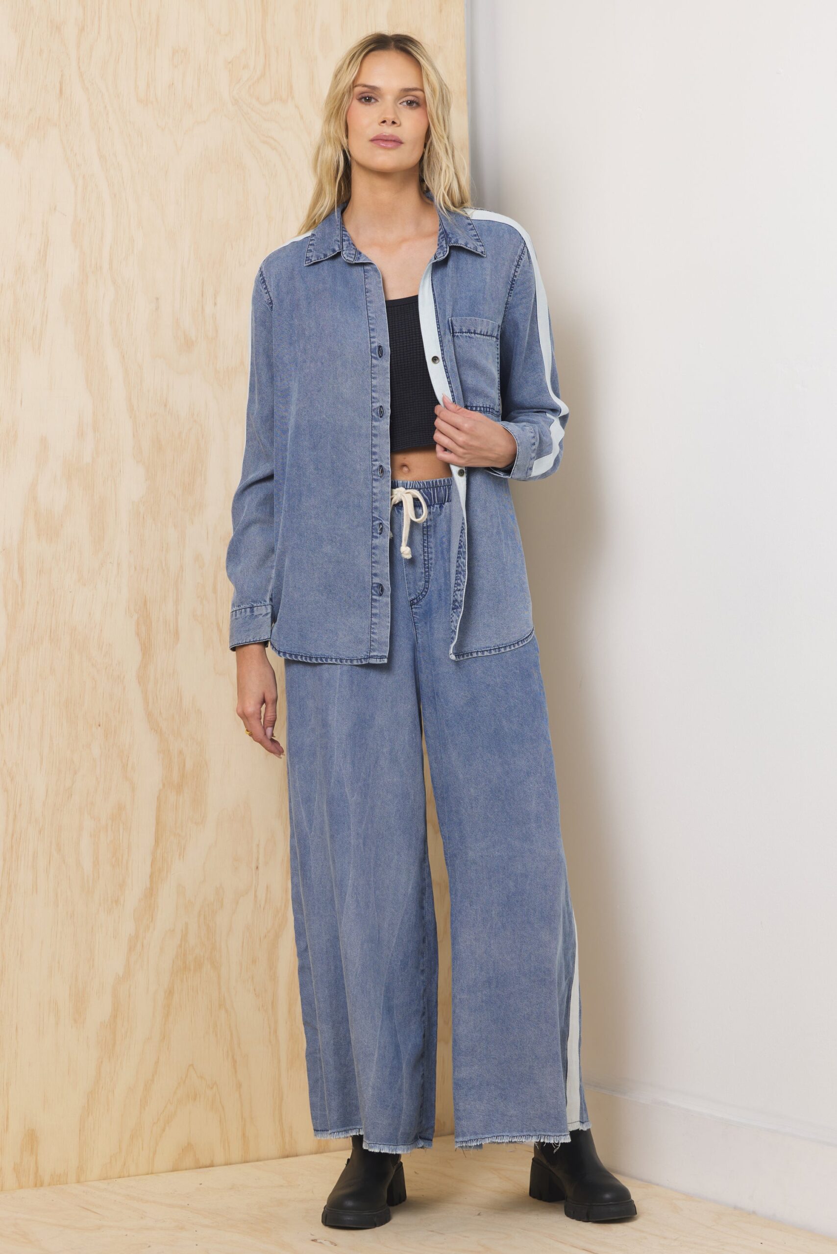Washed Denim Tencel 2-Piece Set
