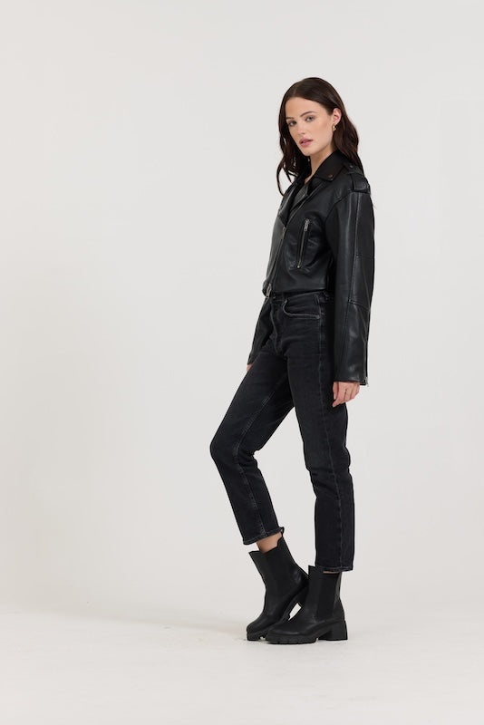 Black Leather Moto Jacket - Image 3