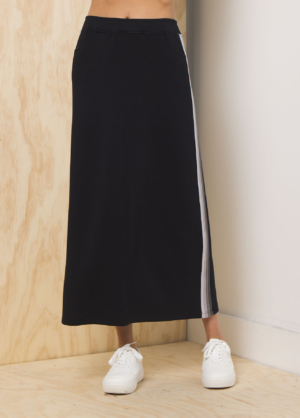Black Striped Cloud Fleece Maxi Skirt