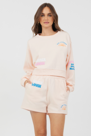 Peach Parfait W/ Multi Puff Print Surf Wash Crewneck